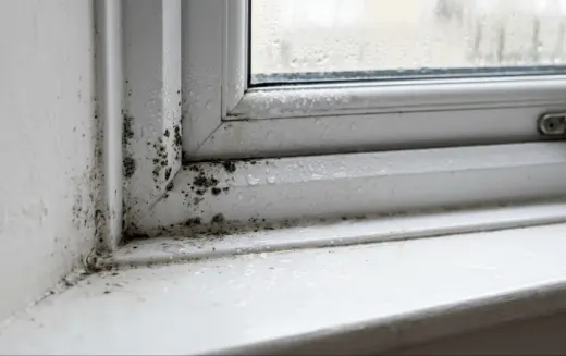 White window sill with mould along the edge