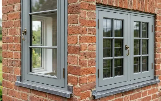 Grey Residence windows on a brick house