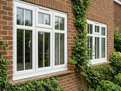 Classic white uPVC windows with ivy