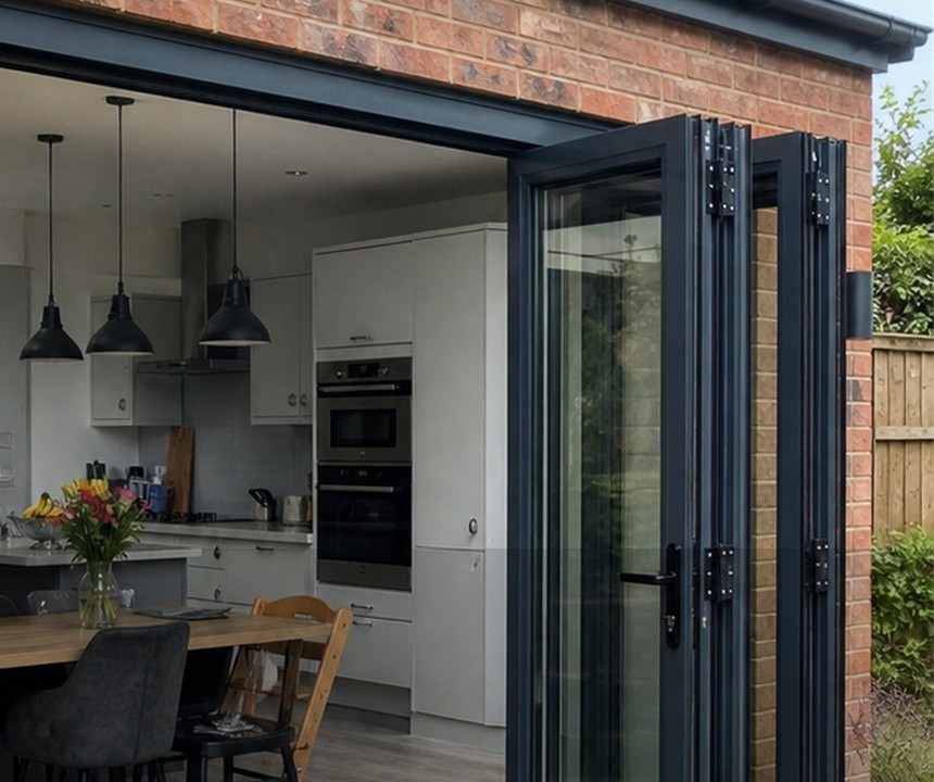 Dark aluminium glazed opening
