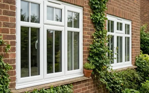 Classic white casement windows with ivy